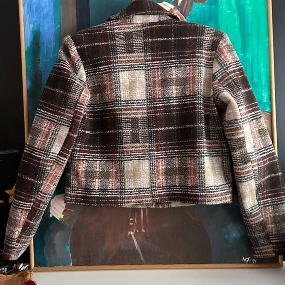 Ricki's Plaid Cropped Blazer in Brown and Cream XS - Picture 3 of 16
